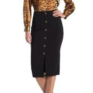 NEW Sanctuary Midi Pencil Skirt Black Tan Button Small